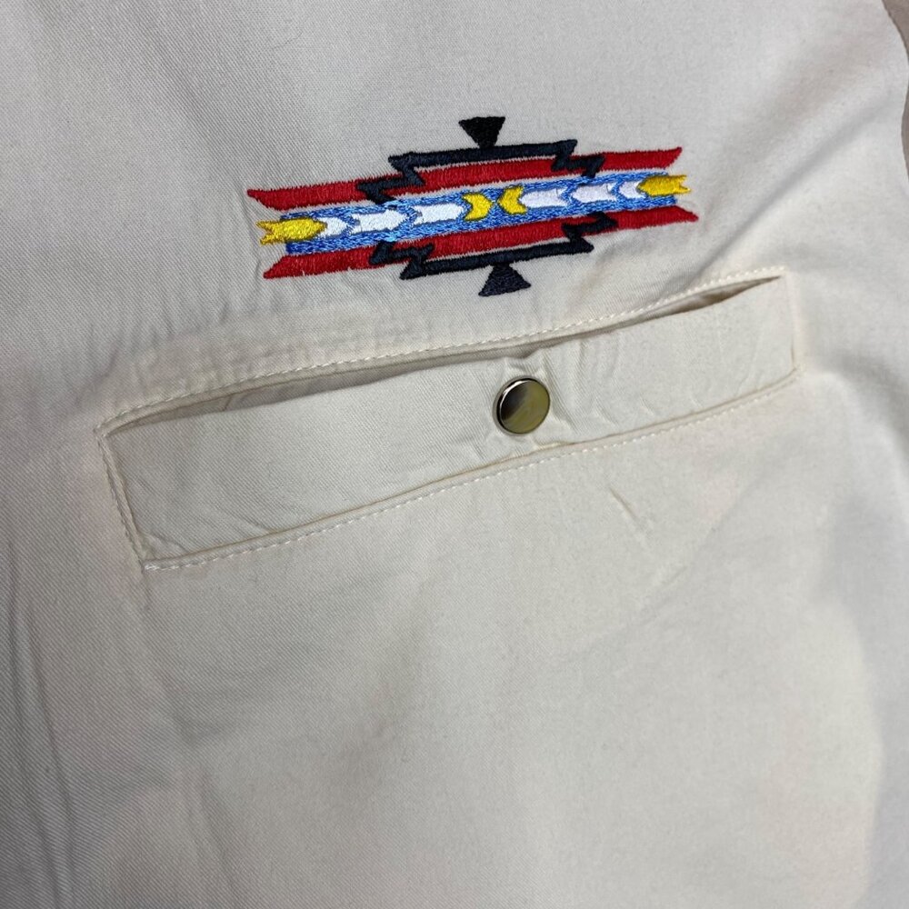 VTG Wrangler Beige/Blue Color block Embroidered southwestern Snap shirt XL - Picture 5 of 9